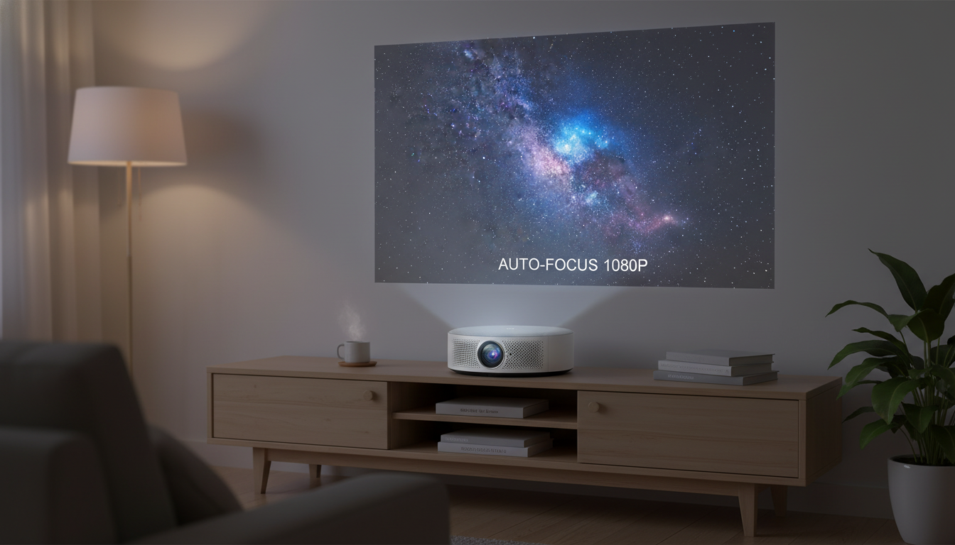 Auto-Focus 1080p Projector: 5GHz WiFi, Bluetooth, 150in