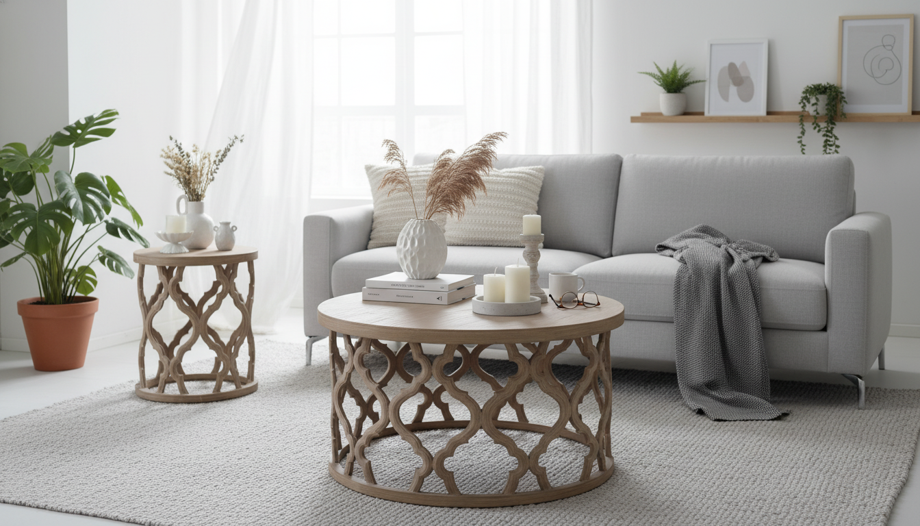 Round Wooden Coffee Table: Minimalist Modern Living Room